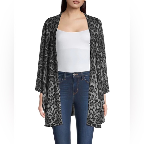 Sofia Cashmere Grey Leopard Print Shape Cape Waterfall Cardigan - Picture 1 of 5